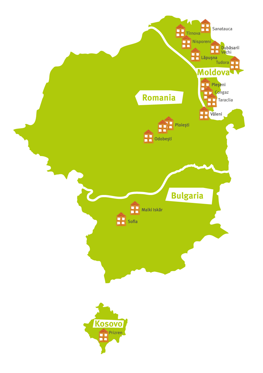 Map of CONCORDIA Day Centres in eastern Europe